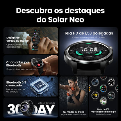 HAYLOU Solar Neo Smart Watch 1,53'' HD Display Bluetooth Chamada 24H Monitoramento de Saúde Smartwatches Homens Mulheres Relógios Esportivos Inteligentes