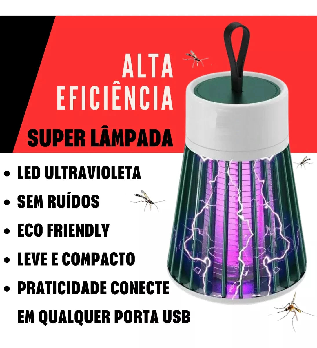 Armadilha repelente elétrica de luminária LED com luz UV mata pedaços de mosquito